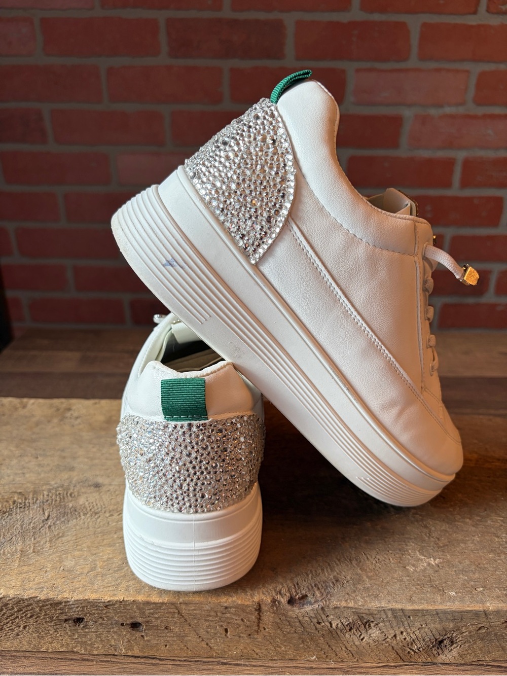Women’s White Platform Sneakers with Sparkly Glitter Heel Detail I Size 9.5 (40) - Picture 6 of 8